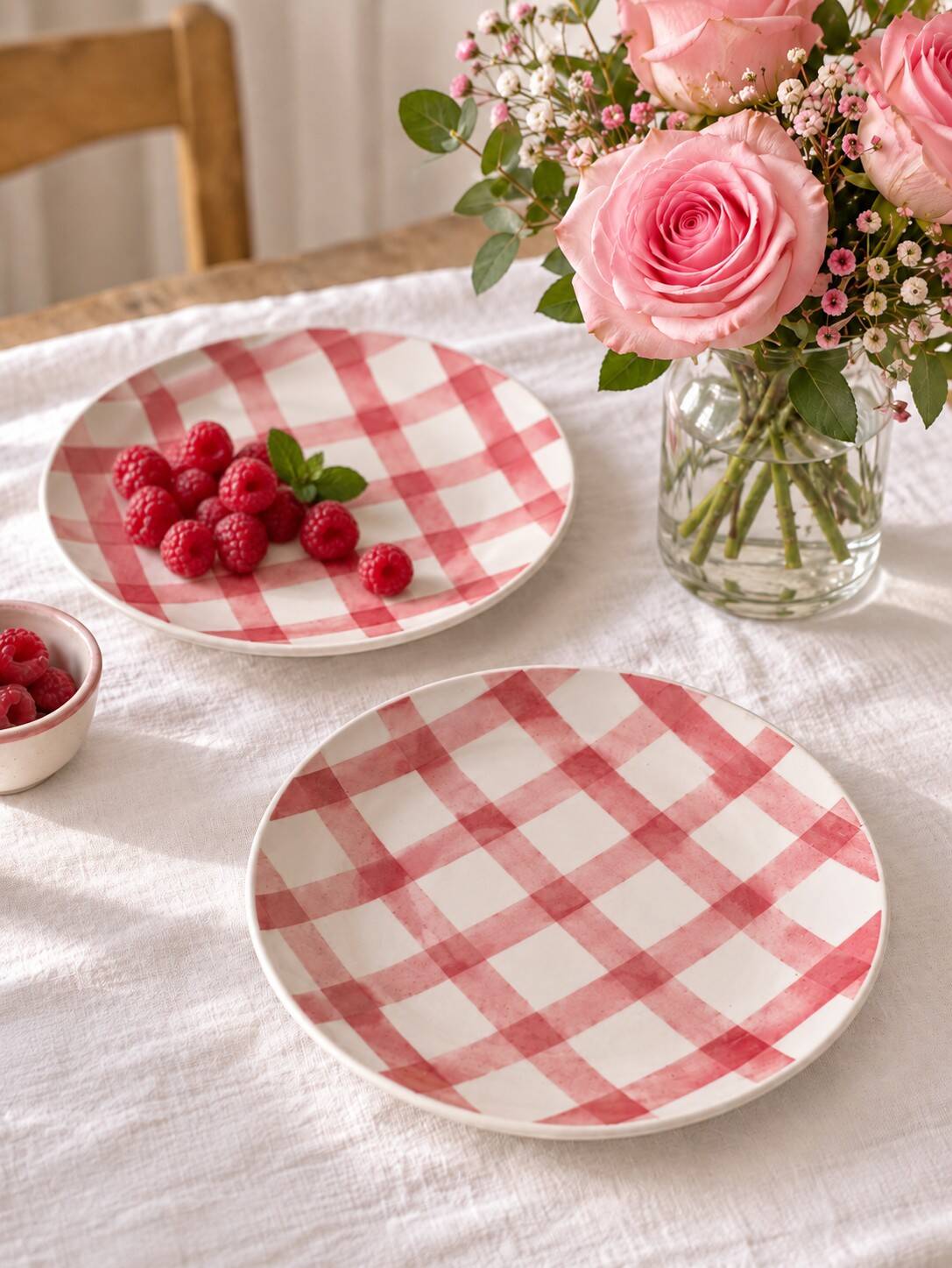 Set of dessert plates Moulin des Loups model Pink Tablecloth – 1950s