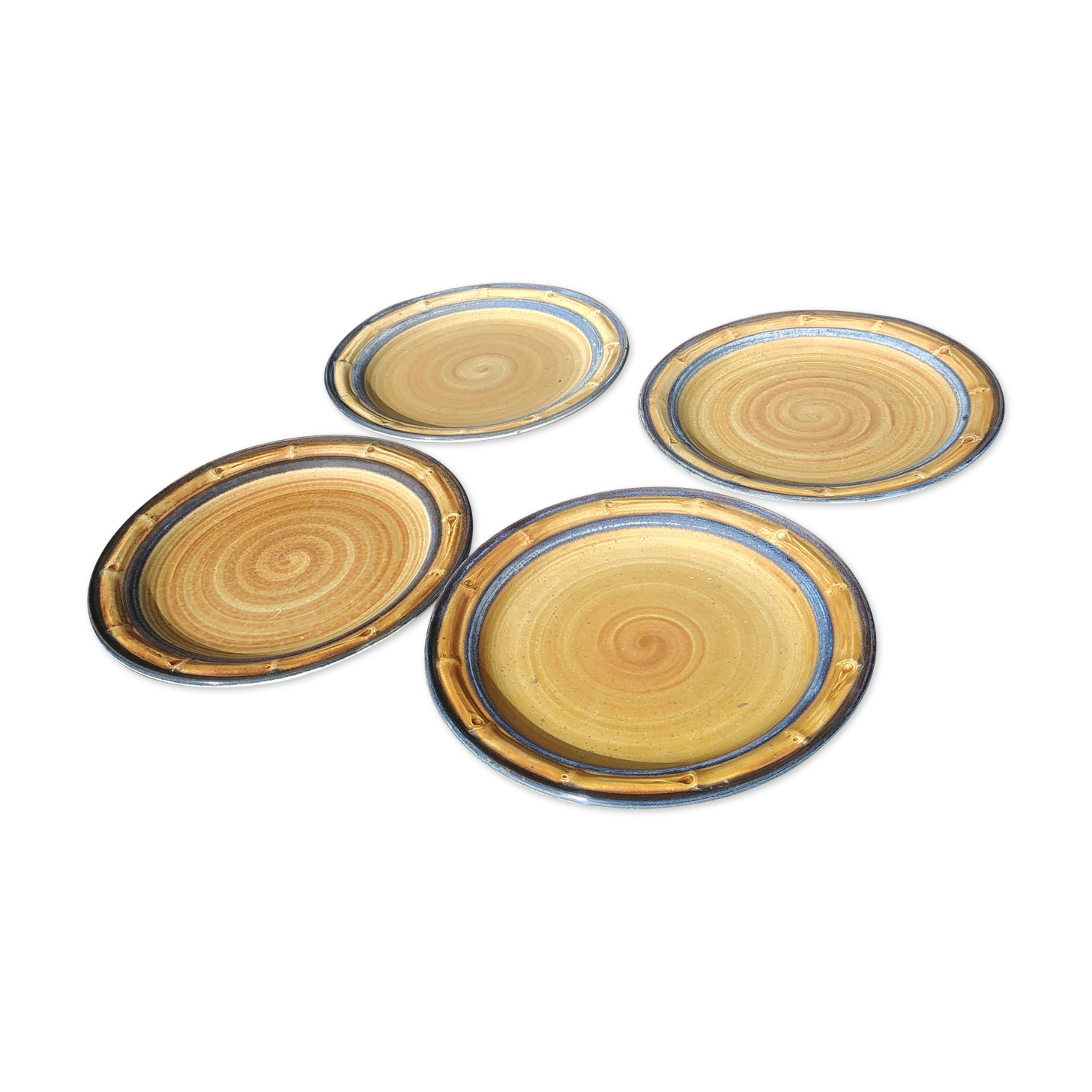 Set of 4 flat plates of the earthenware factory of Gien bamboo decoration - Vintage