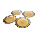 Set of 4 flat plates of the earthenware factory of Gien bamboo decoration - Vintage