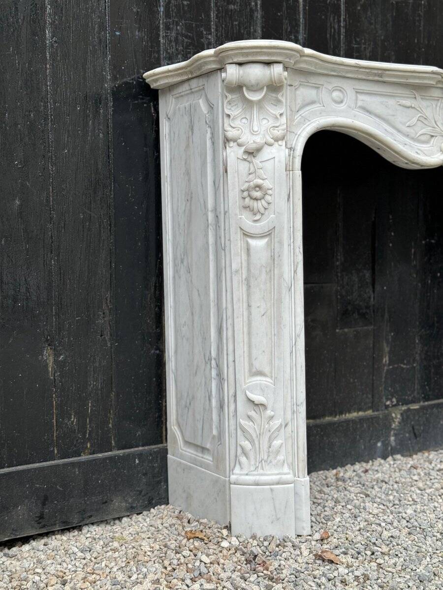 Louis XV Style Fireplace In Carrara Marble, Circa 1880