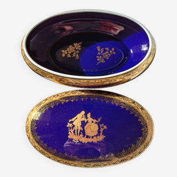 Jewelry box in Limoges furnace blue porcelain and fine gold gilding