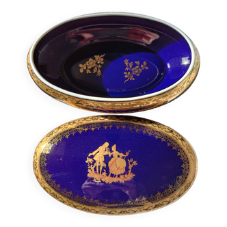 Boîte à bijoux en porcelaine de Limoges Bleu de four et dorures à l’or fin