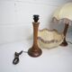 Pair of 1930s Art Deco bedside lamps with fringes, solid wood legs 52cm