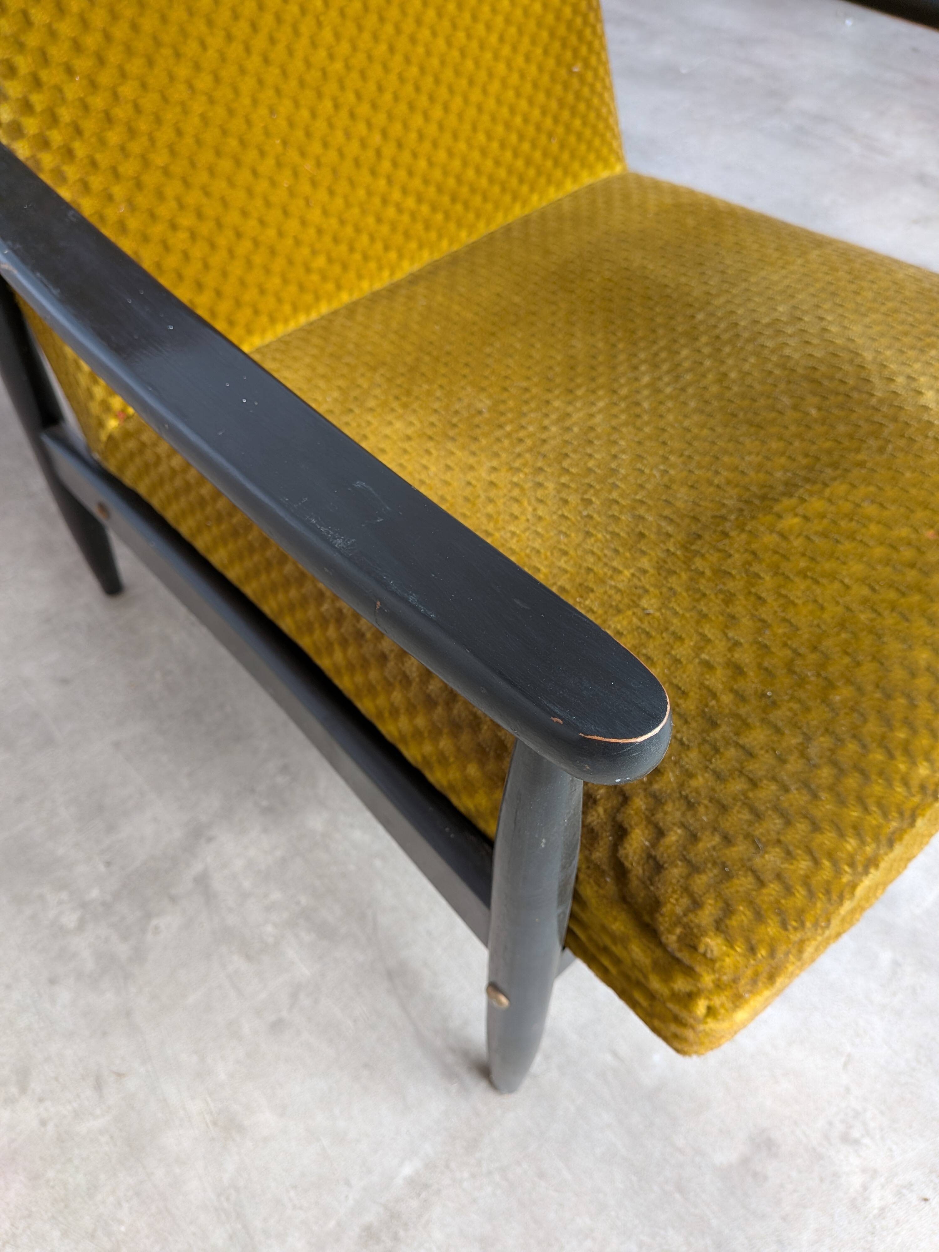 Vintage Yellow Fabric Armchair: Mid-Century Modern Lounge Chair
