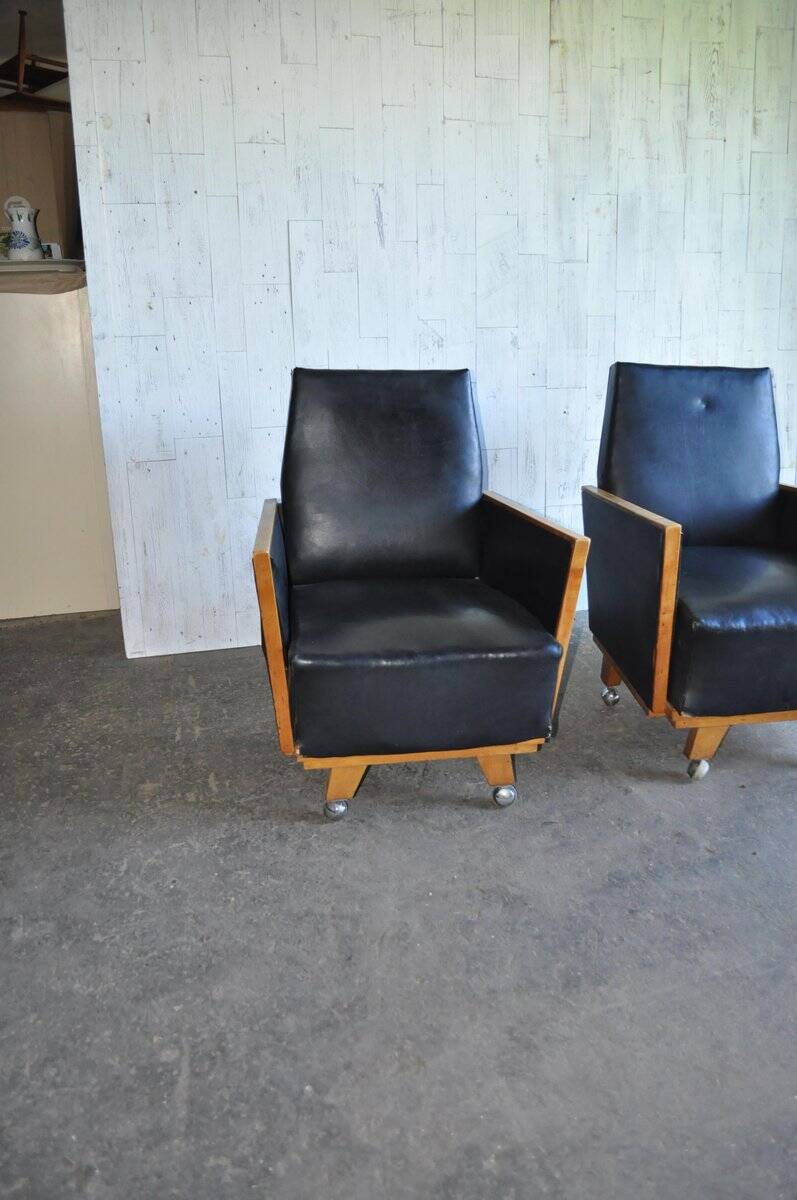 Pair of black Mid-Century armchairs in faux leather - 1960s, Hungarian armchairs (set of 2)