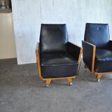 Pair of black Mid-Century armchairs in faux leather - 1960s, Hungarian armchairs (set of 2)