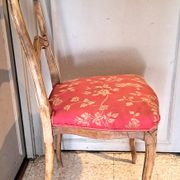 Wooden chair with varnished wood and red satin brocade fabric, 1920