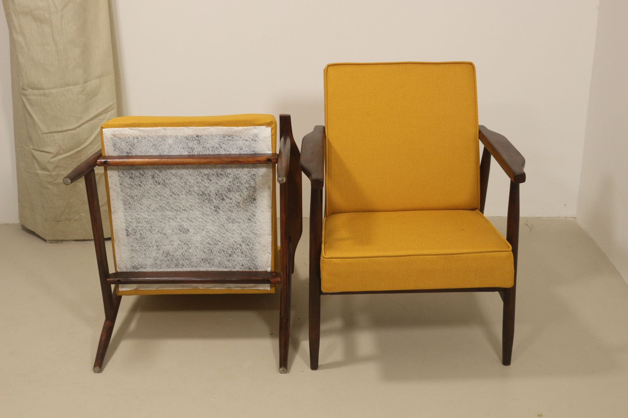 Pair of armchairs Henryk lily 300-190s 1970s yellow fabric