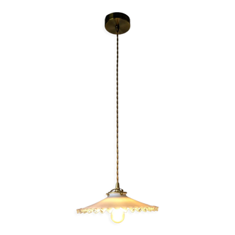 Vintage pendant light in serrated white opaline