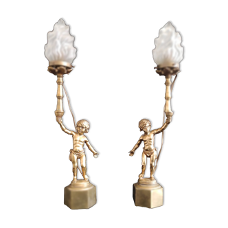 Cherub lamps with flame tulips
