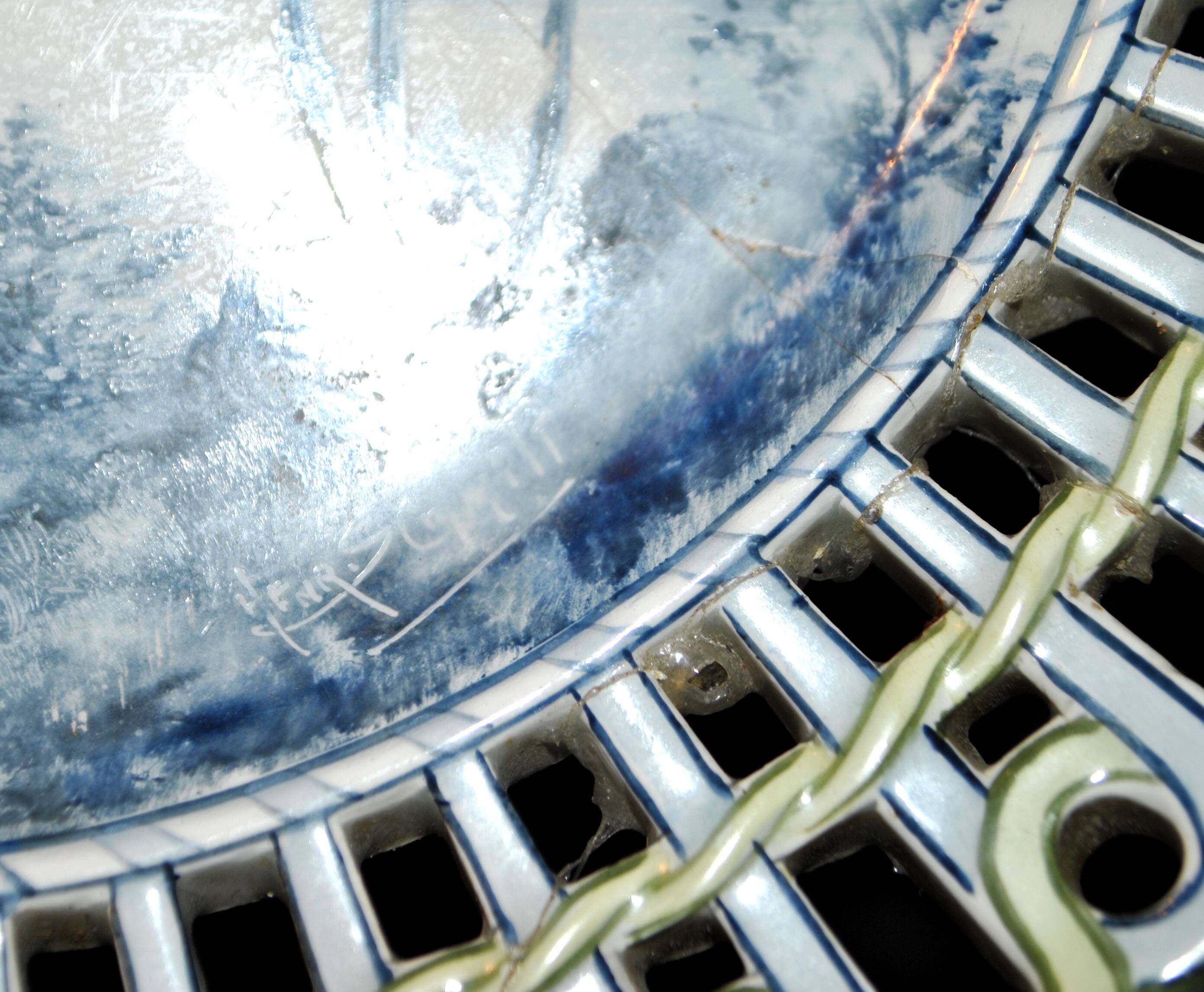 Painted collector's plate with openwork edge epinal by henri schmitt 1900
