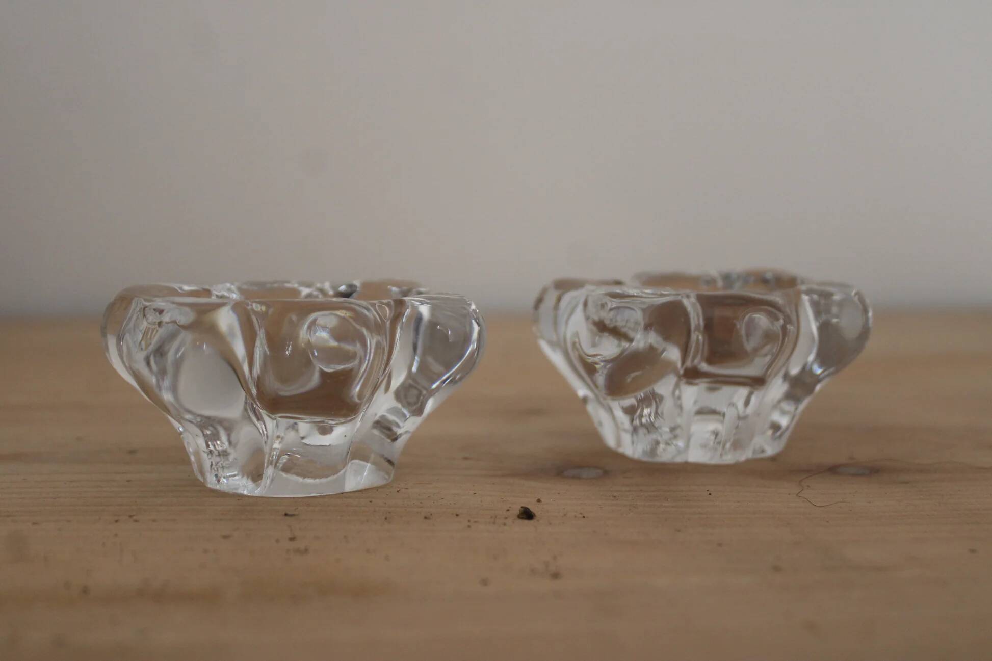 Pair of crystal salt cellars from Daum France with box and spoon.