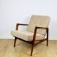 PRL armchair "Stefan" oak wood vintage beige - gold boucle - 3 pieces available