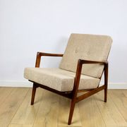 PRL armchair "Stefan" oak wood vintage beige - gold boucle - 3 pieces available