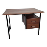 Bureau moderniste 2 tiroirs vintage en bois et métal noir