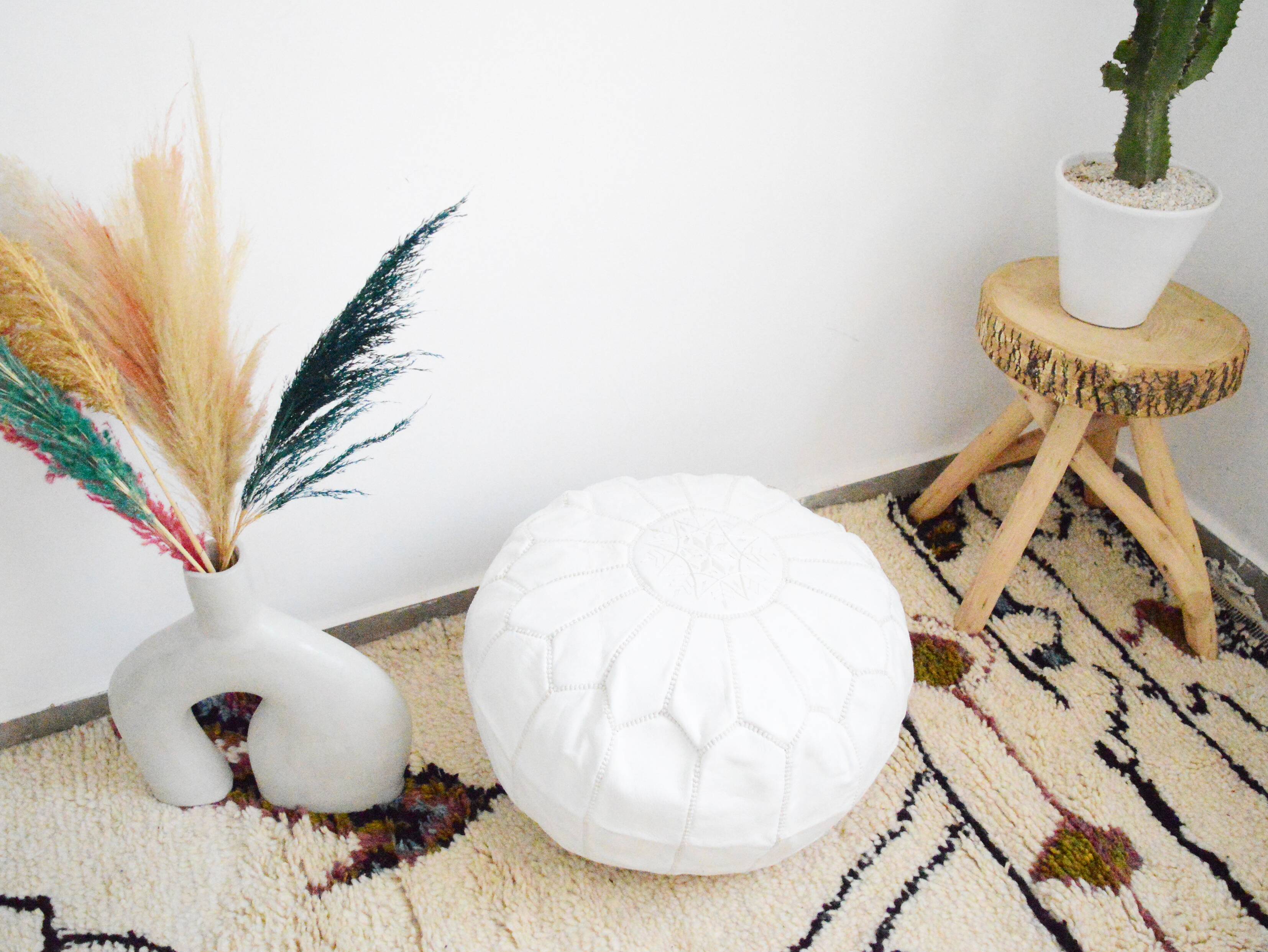 Moroccan leather pouf