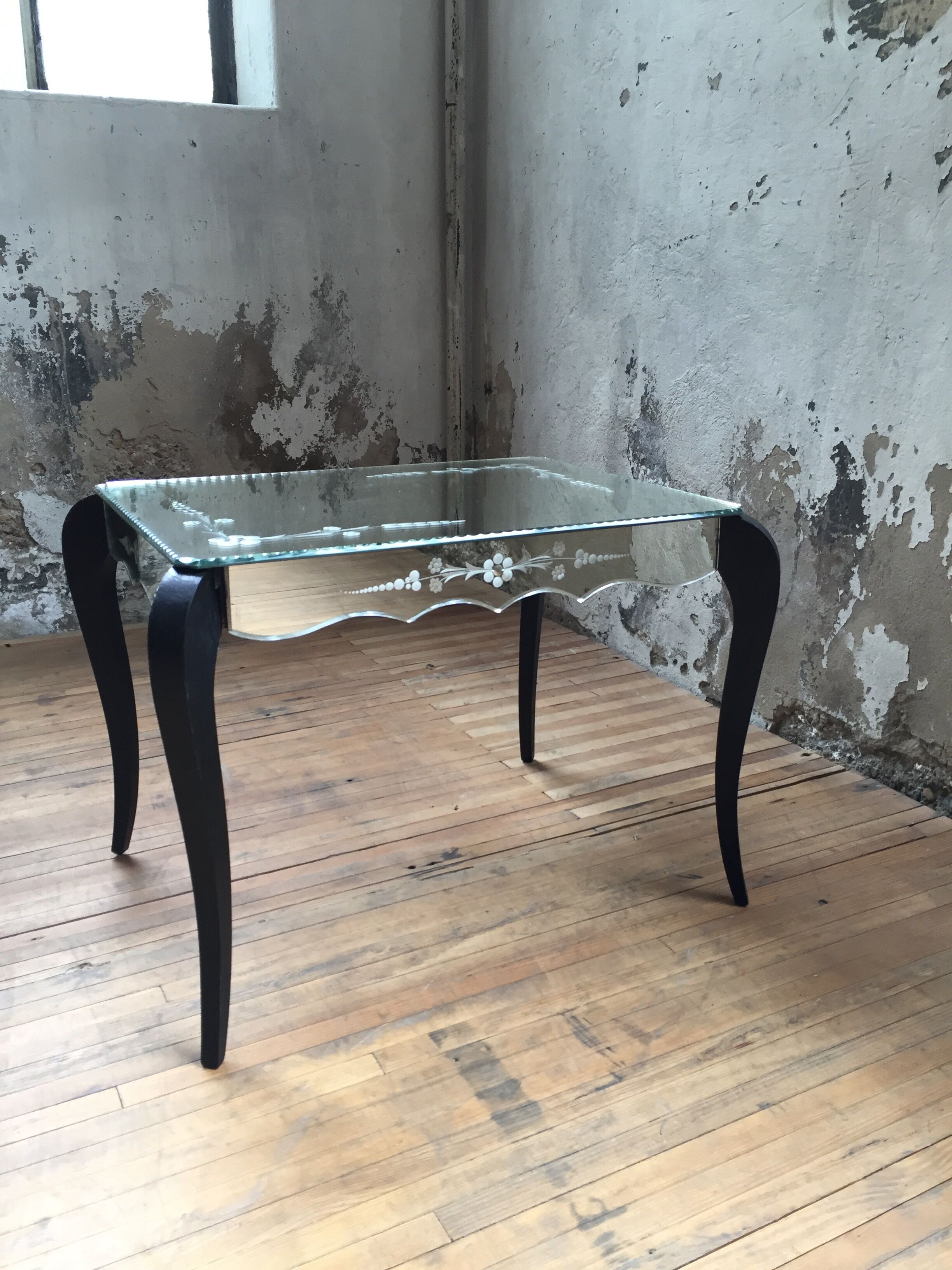 Bevelled mirror coffee table