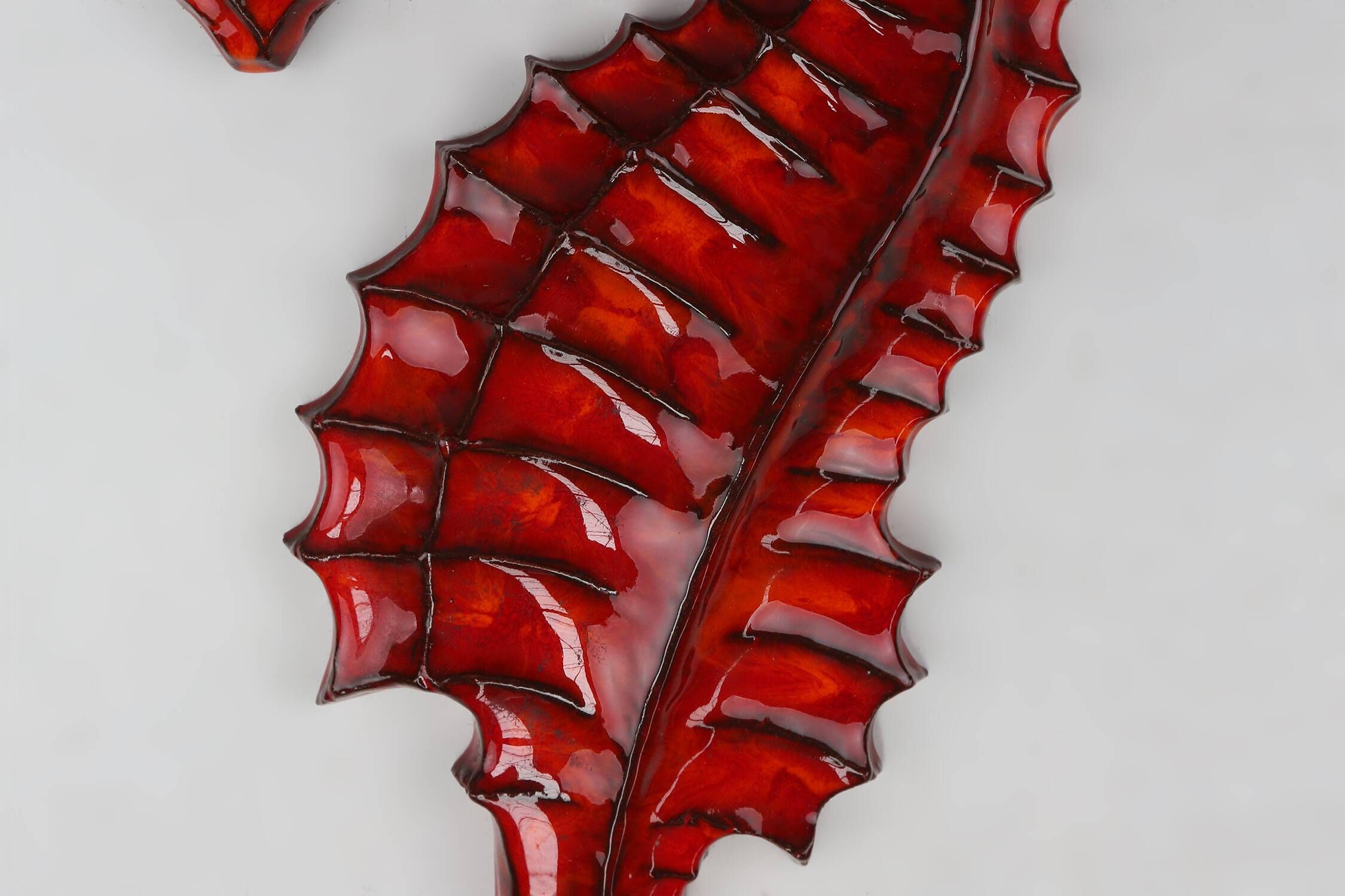 Belgian ceramic red Seahorse Plaque by André Bayer, 1960s