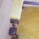 Fauteuil bois et velours jaune moutarde