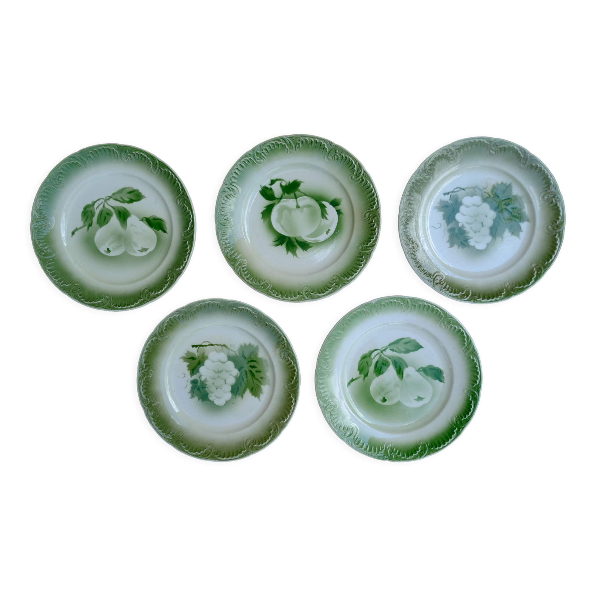 Lot 5 earthenware dessert plates from Digoin and Serreguemines