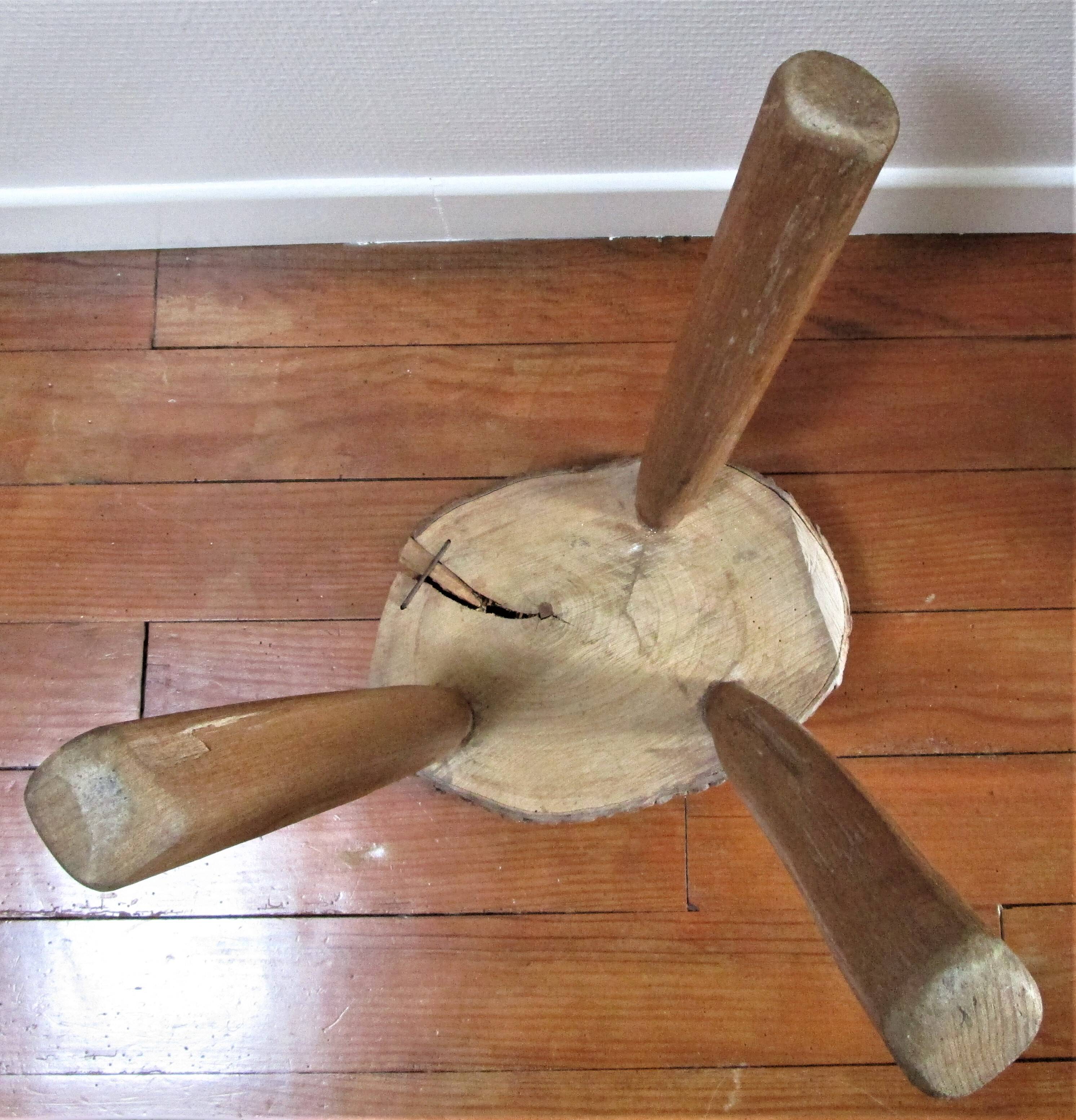 Tabouret bois massif art populaire français