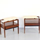 Set of 2 italian midcentury rosewood and carrara marble bedside tables