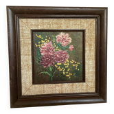 Tableau bouquet de fleurs huile sur carton signée
