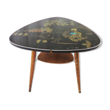 Vintage coffee table with a Japanese motif on the tabletop, 1950