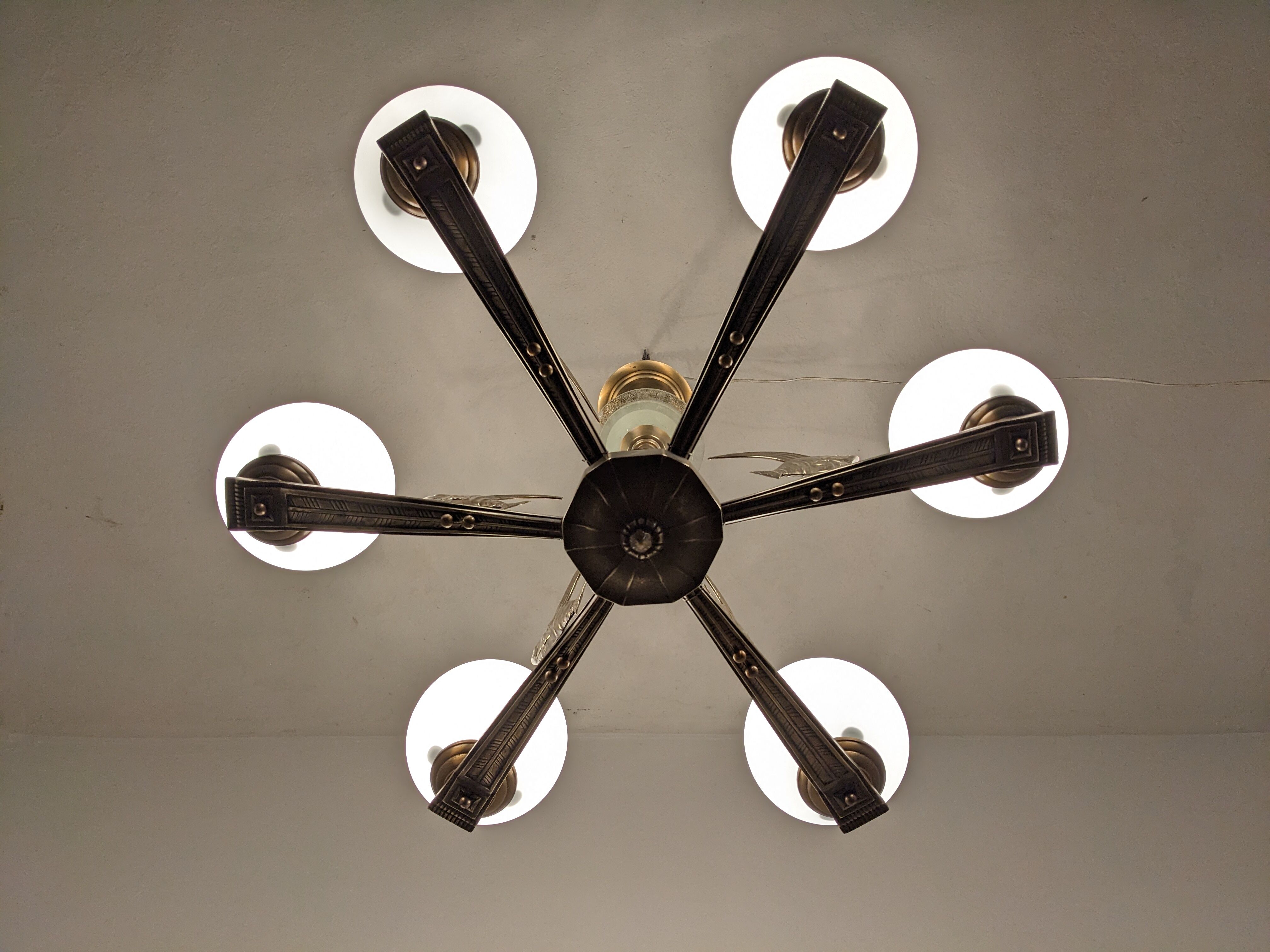 Art deco bronze fish chandelier