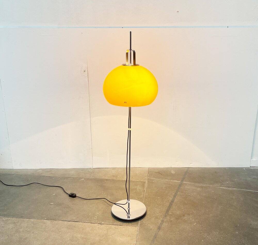 Italian yellow Lucerna floor lamp from the Space Age era, mid-century by Guzzini, 1960s.