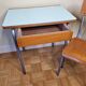 Set chair and school desk in steel, wood and formica, 50s-60s
