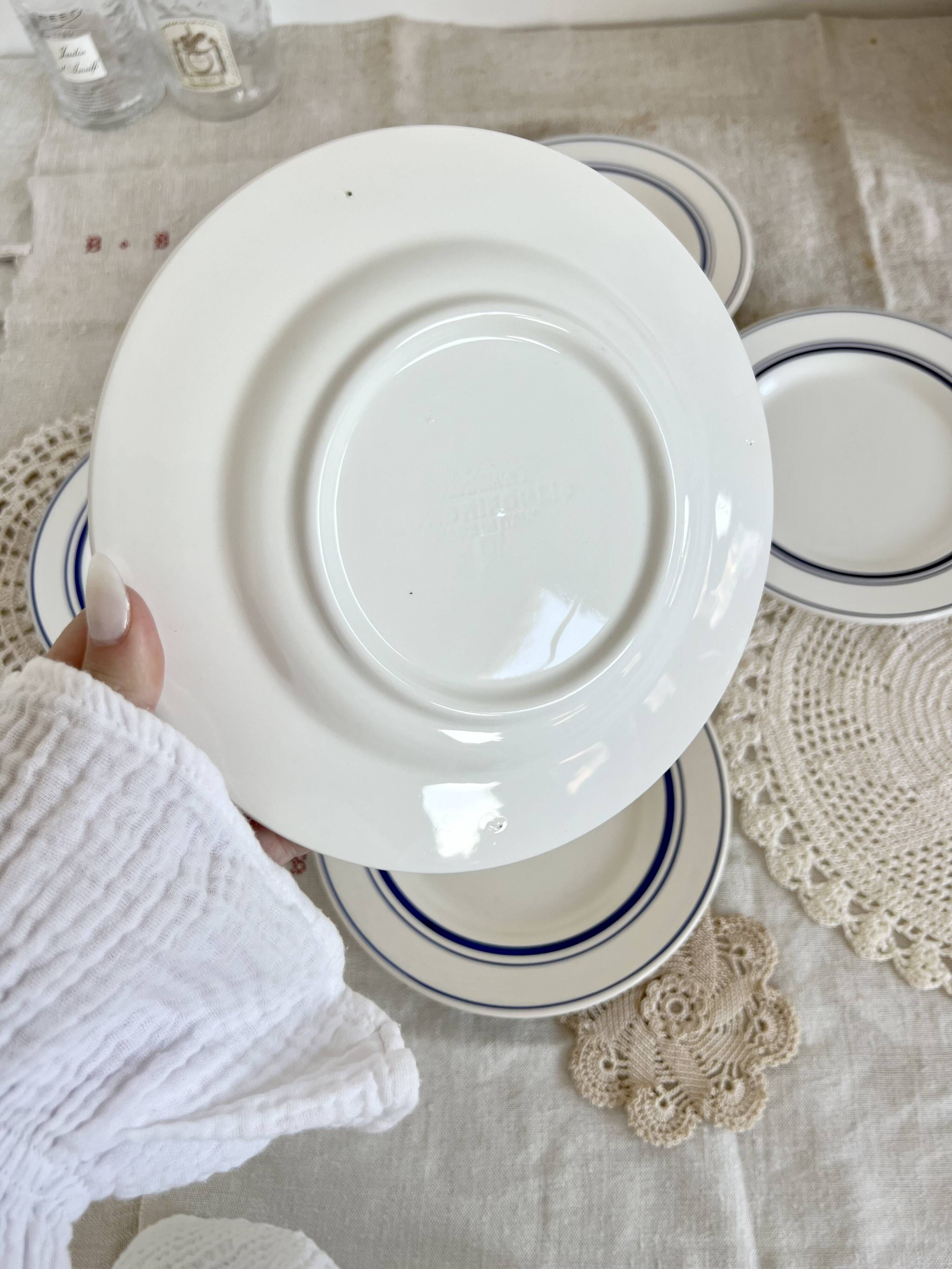 Lot De 6 Assiettes à Dessert Vintage - Porcelaine Bleu Et Blanc - Style Bistrot Français - Occasion