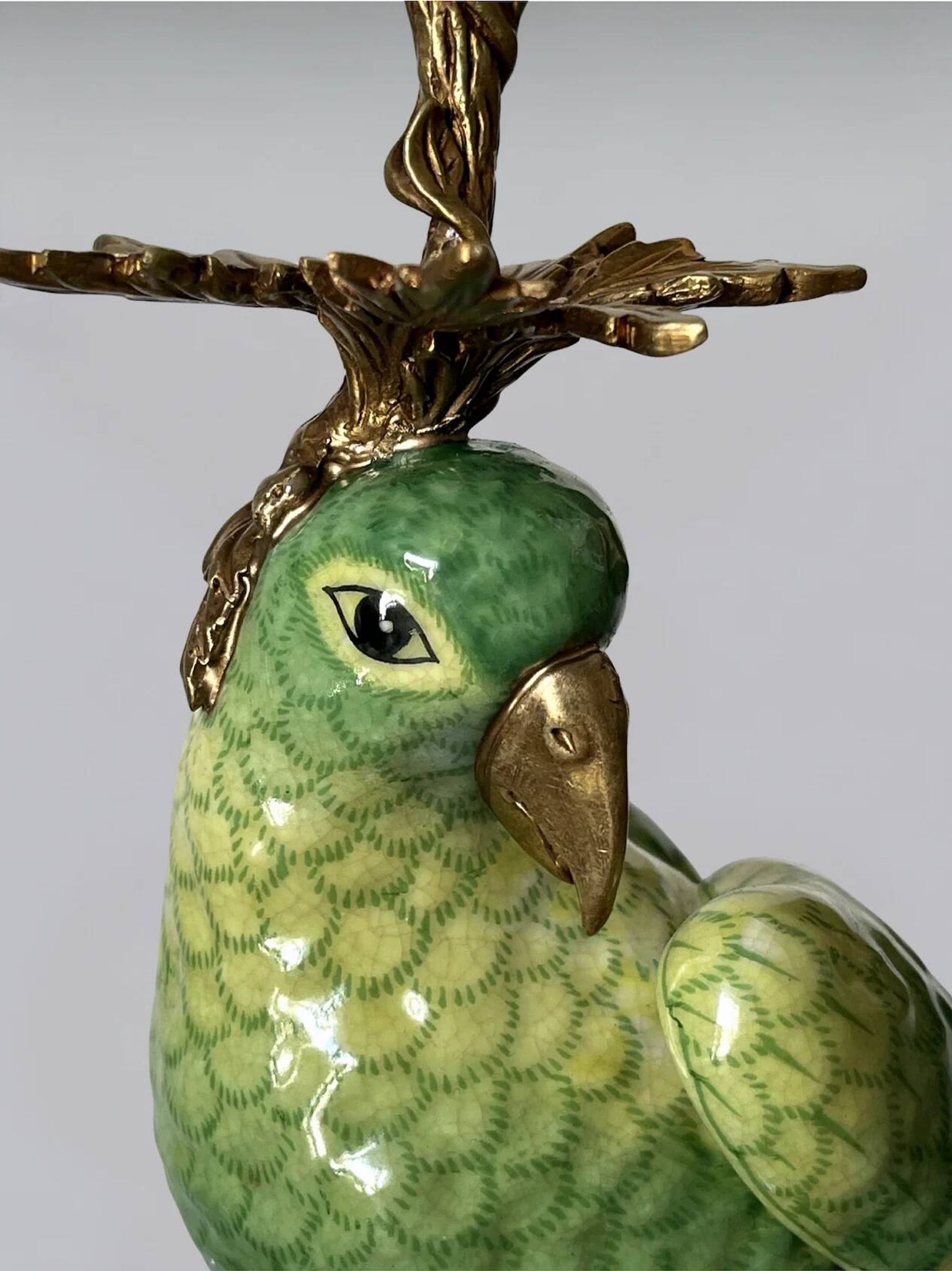 Pair of parrot candlesticks in porcelain and gilded bronze – Louis XVI style – 47 cm