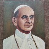 Tableau, peinture signée religieux pape Paul VI