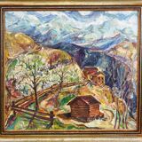 Oil painting by Alexander Michael – Mountain Chalets, 1980