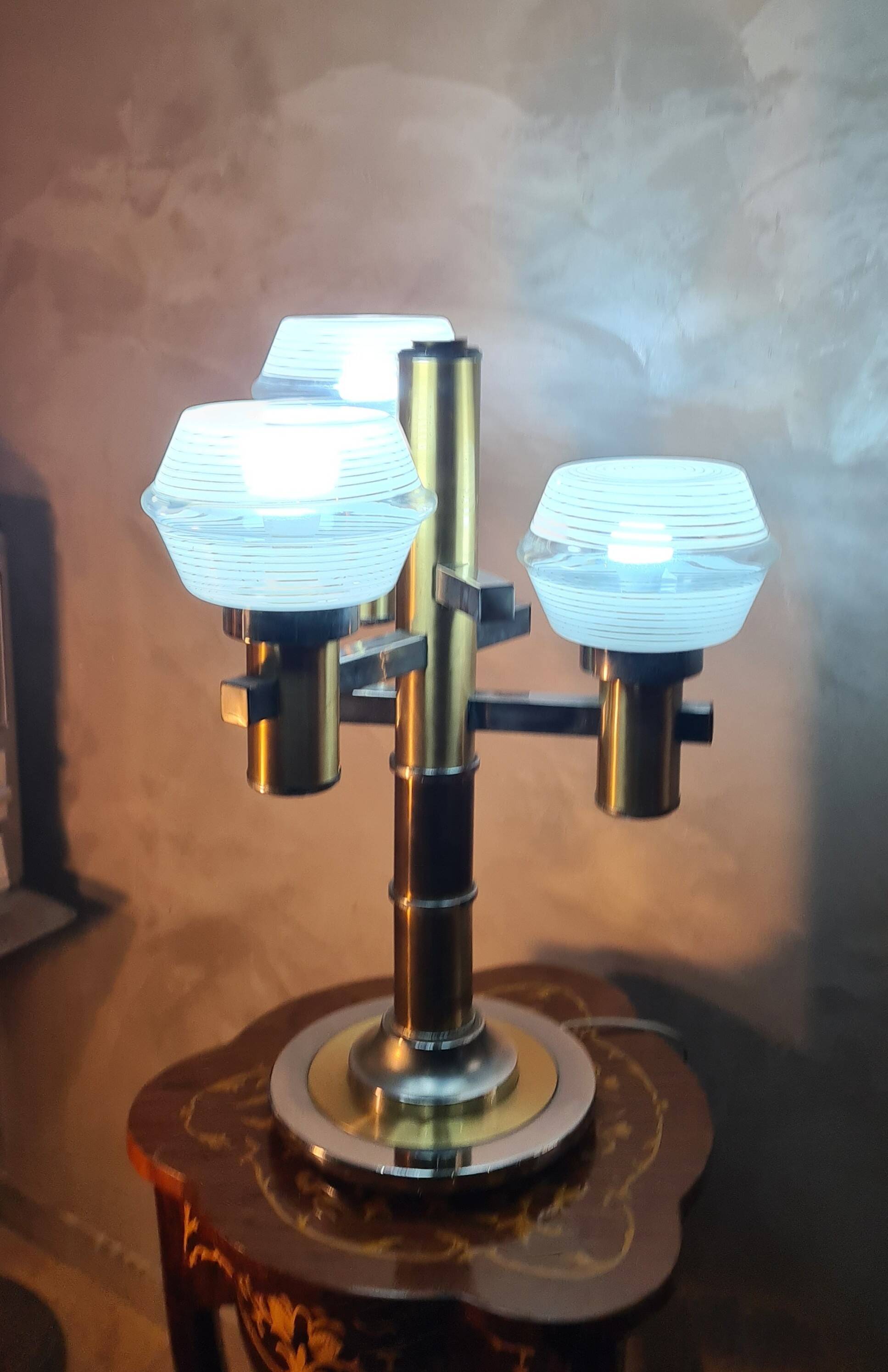 space age salon lamp, lumina UFO, 1970s to 80s chrome steel, rare model,