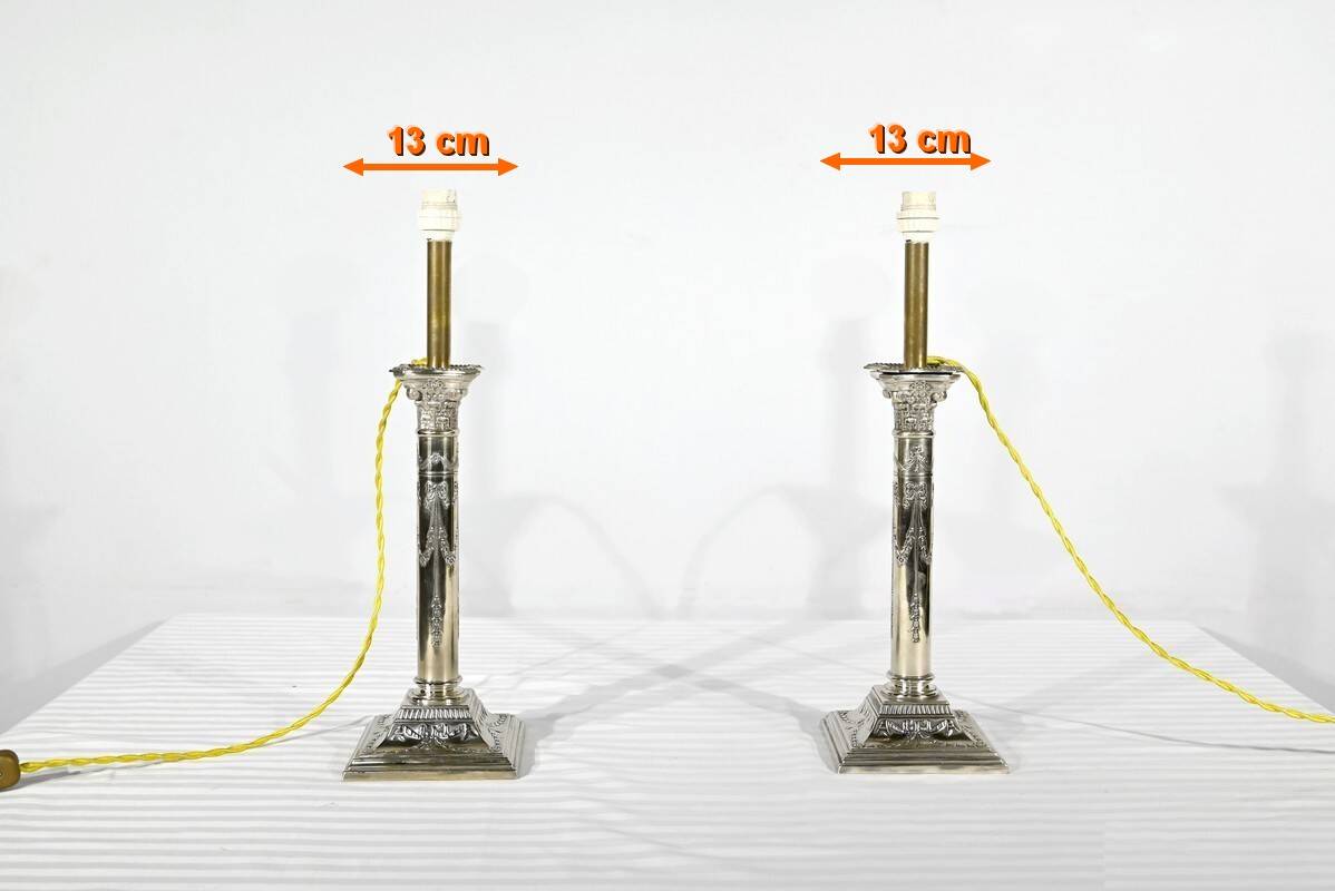 Pair of Electrified Torches in Silver Metal – Mid-19th Century