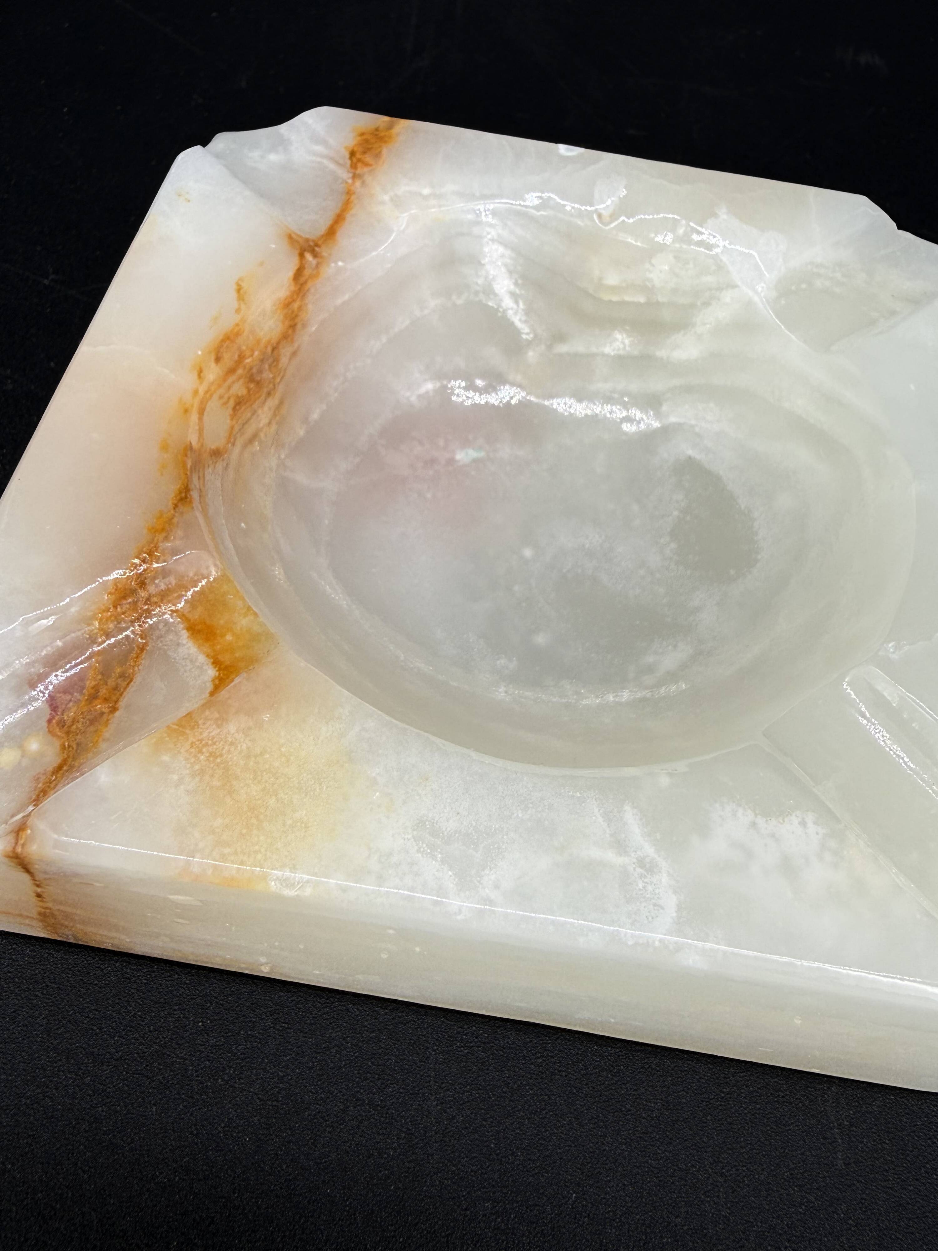 Cendrier vintage en onyx massif – Pierre naturelle sculptée, années 60/70