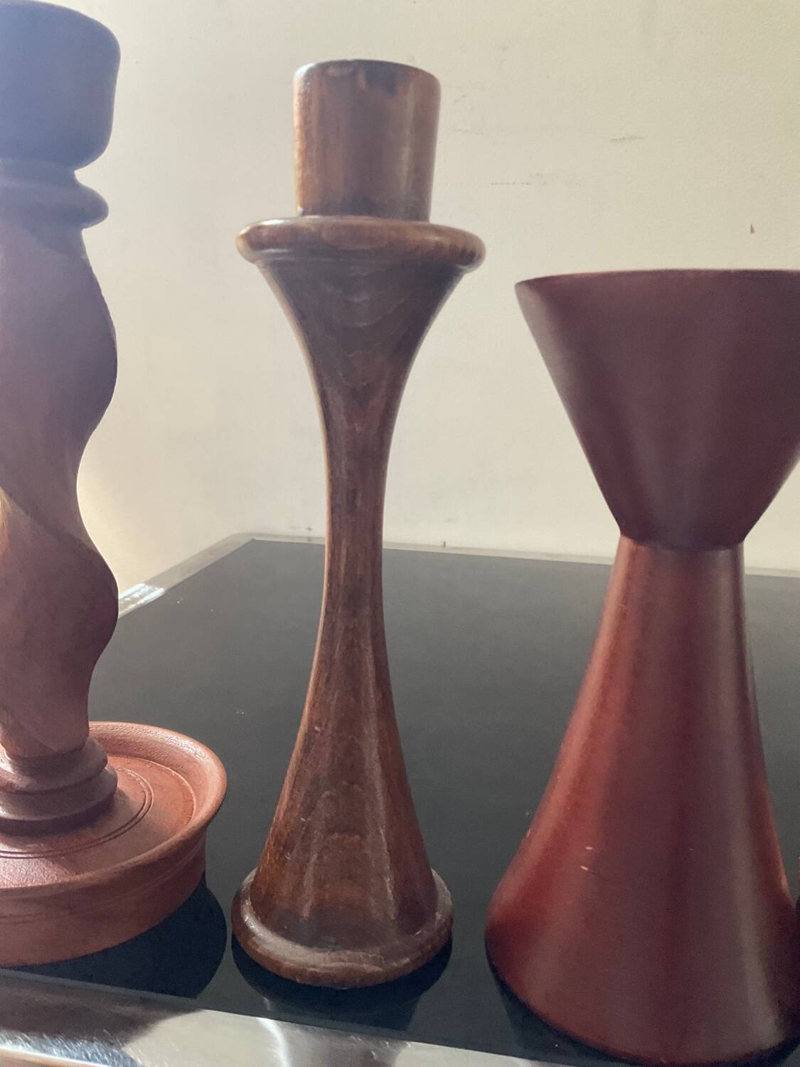 Set of 4 Scandinavian teak candlesticks