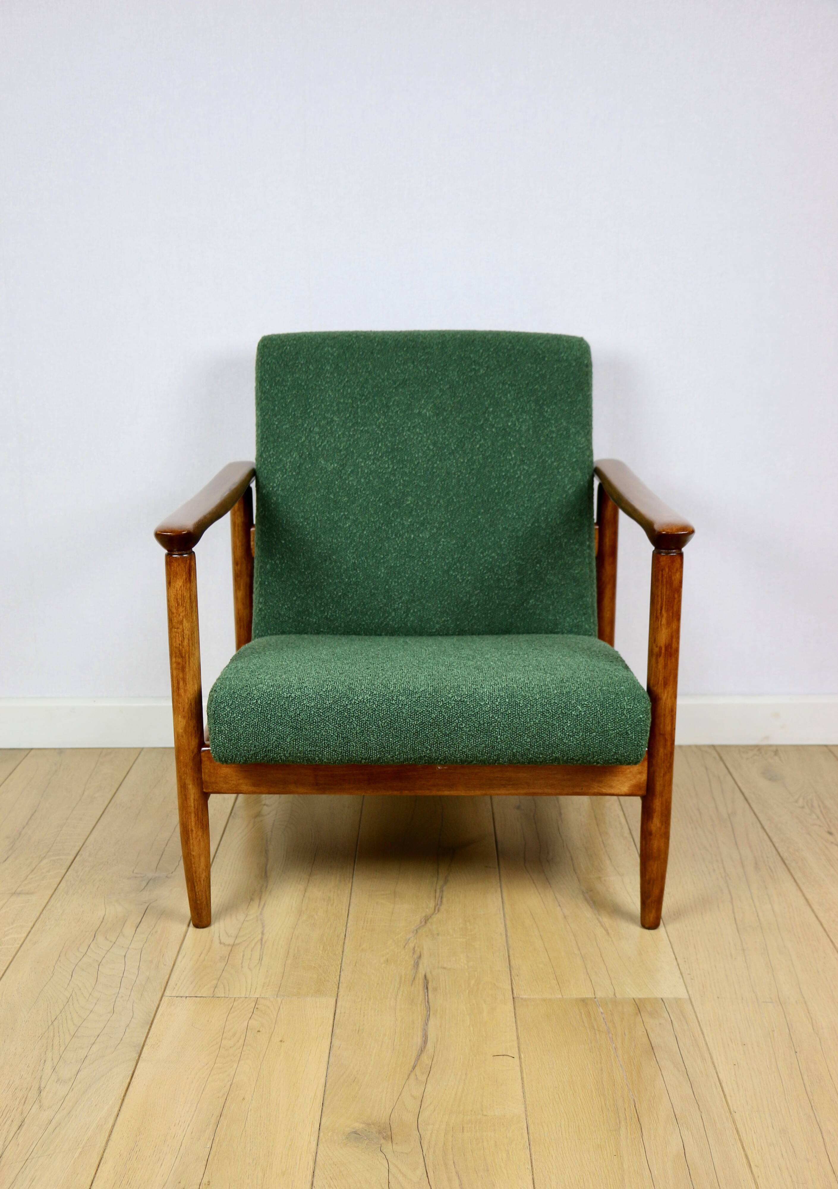 GFM-142 armchair, design by Edmund Homa from the 70s, green boucle - 2 pieces available