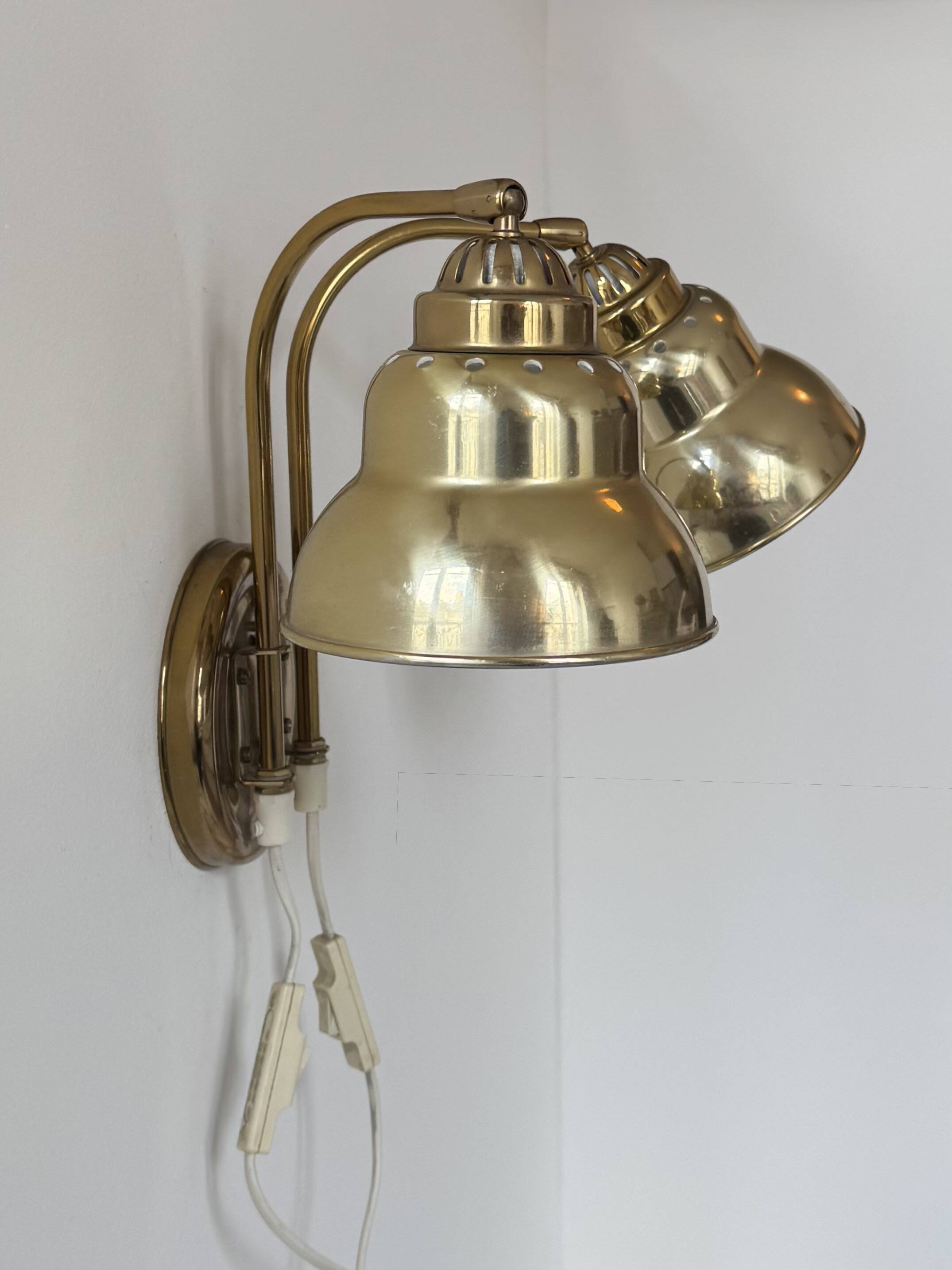 Vintage double brass wall light, Sweden, 1970.
