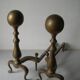 Old pair of articulated andirons in brass and metal 48 cm fireplace accessory