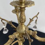 Paire de girandoles, candélabres, bronze, putti, cristal, 4 feux, pampilles, fin XIXème