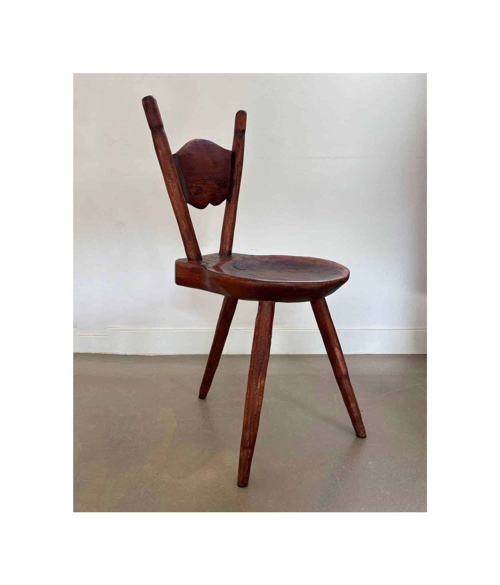 Antique wooden farmhouse tripod (side) chair, 1900s