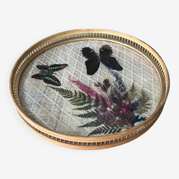 Bamboo tray with floral decor and butterflies