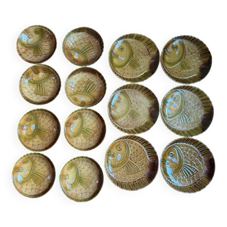 14 fish plates Atelier d’Art du Revernay Sarguemines