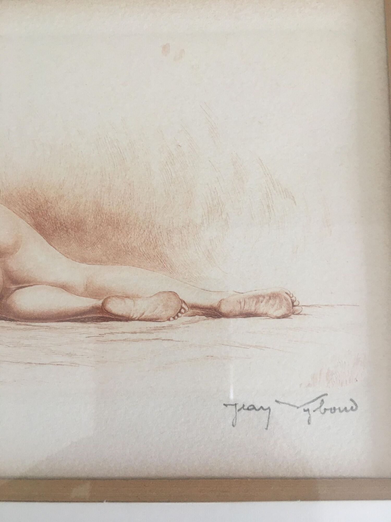 Eaux Forte à la sanguine signed Jean Vyboud 'Woman lying naked'