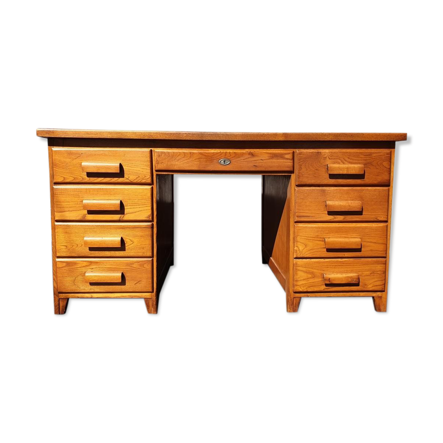 Oak desk 8 drawers double boxes 1950