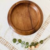 Empty round hollow flat bowl pocket in teak wood