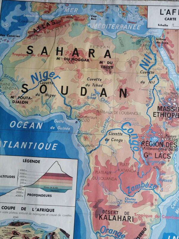 Carte scolaire vintage mdi: Afrique-Europe physique.